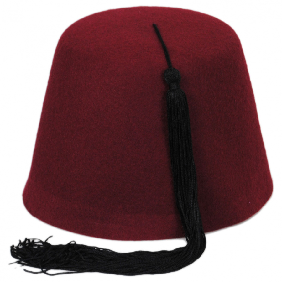 Village Hat Shop Wool Fez with Black Tassel - Maroon Fez